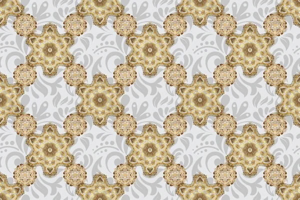 Abstract Raster Naadloos Patroon Met Gouden Ornamenten Een Grijze Achtergrond — Stockfoto