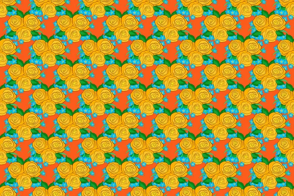 래스터 일러스트 색깔의 아름다운 장미꽃 과푸른 가시없는 꽃무늬 — 스톡 사진