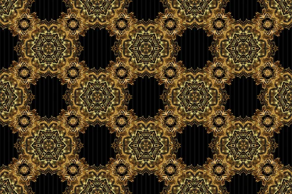 Luxury gold seamless pattern with stars. Raster gold star pattern, star decorations, golden grid on a black background.