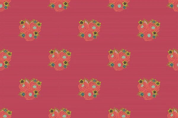 Vintage Seamless Pattern Yellow Red Pink Colors Hand Written Rose — Stock Photo, Image