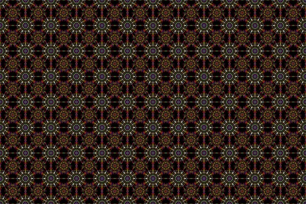 Oriental, ornament. Templates for carpets, textiles, wallpaper and any surface. Raster seamless pattern of red and gray ornament on a black background.