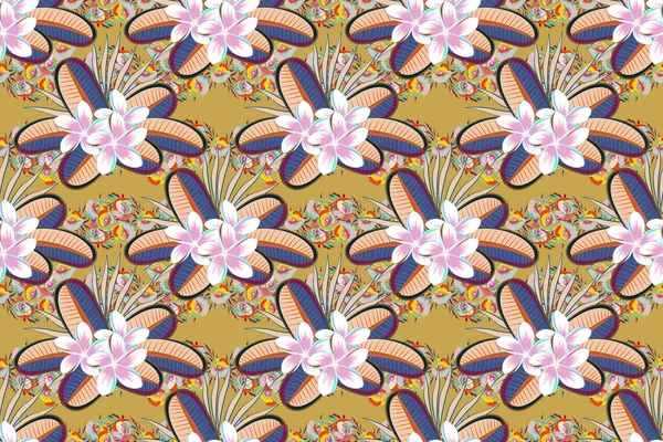 Raster Illustration Ethnic Floral Seamless Pattern Yellow Background — Stock Photo, Image