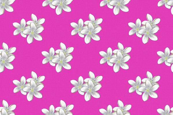 Raster Plumeria Blomma Sömlös Mönster Grå Magenta Och Gröna Färger — Stockfoto