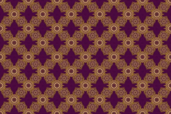 Traditional Classic Pattern Gold Purple Colors Raster Illustration Oriental Ornament — Stock Photo, Image