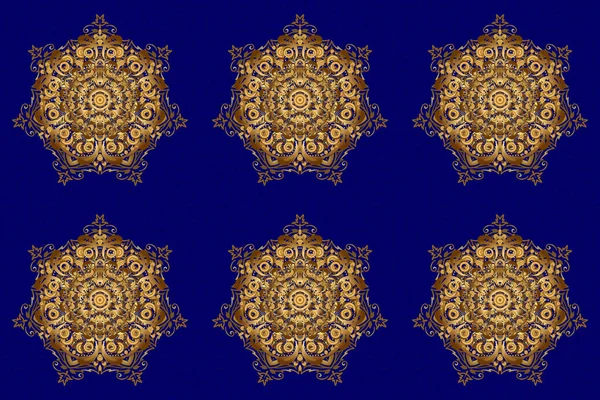 Raster Met Hand Getekende Mandala Gouden Abstract Patroon Een Blauwe — Stockfoto