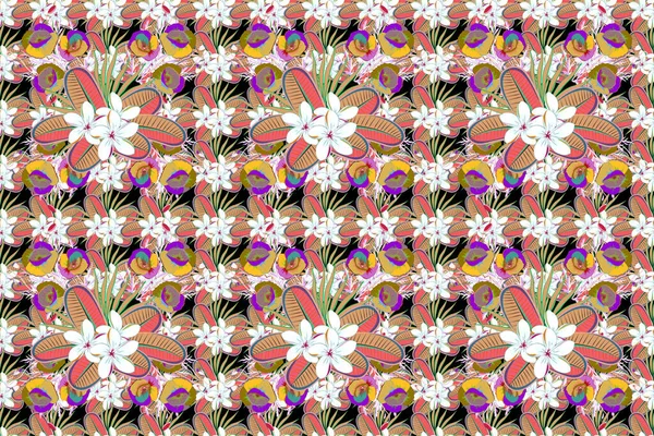 Raster Plumeria Flower Seamless Pattern Pink Background — Stock Photo, Image