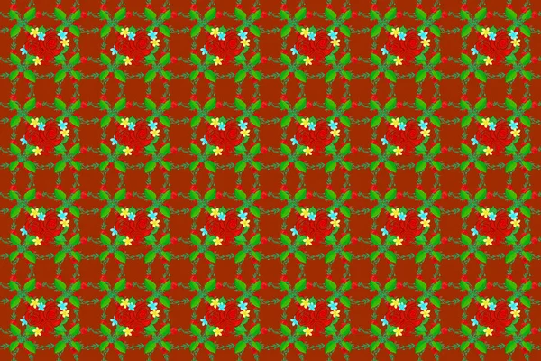 Płynny Wzór Abstrakcyjnym Pomarańczowy Zielony Brązowy Stylizowane Róże Zielonymi Liśćmi — Zdjęcie stockowe
