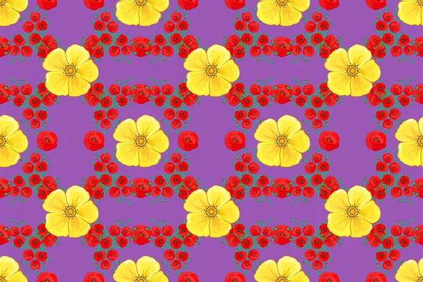 紫色の背景にラスターの花の概念 シームレスな花のパターンは 包装紙 テキスタイルプリントに使用することができます 葉の自然な花模様 夏のデザイン — ストック写真