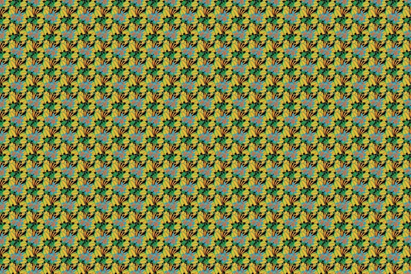 Nahtloses Muster Von Abstrat Gefiederten Blüten Blauen Grünen Und Gelben — Stockfoto