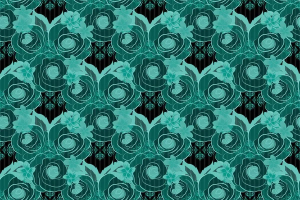 Small blue, green and black flowers. Cute seamless pattern in small rose flowers. The elegant template for fashion prints. Spring raster floral background.