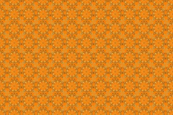 オレンジの背景に金の装飾が施されたスケッチ 金色のシームレスパターン — ストック写真