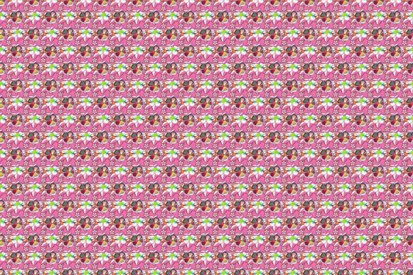 Raster Illustration Seamless Pattern Cute Flowers Blue Pink Colors — Stock Photo, Image