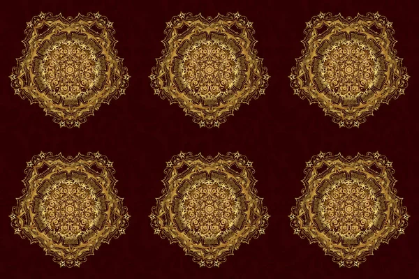 Intricate Golden Arabesque Com Fundo Marrom Raster Abstrato Estilizado Mandala — Fotografia de Stock