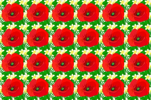 Raster Illustration Seamless Pattern Cute Poppy Flowers White Background — Stock Photo, Image