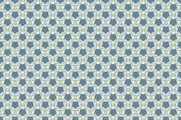 Mavi Gri Bej Renkli Şirin Çiçeklerle Kusursuz Desen Raster Illüstrasyonu — Stok fotoğraf
