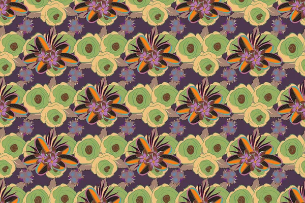 Raster Illustration Seamless Floral Pattern Brown Blue Green Colors — Stock Photo, Image