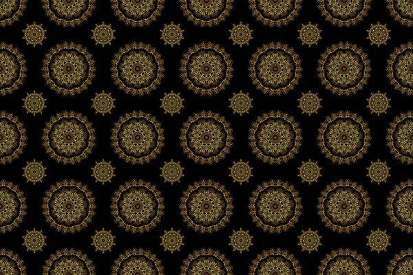 Ročník Damašku Bezešvé Květinové Obklady Vzor Zlatých Černých Barvách — Stock fotografie