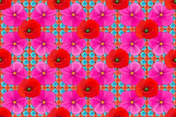 Шелковый Шарф Цветами Мака Красном Розовом Пурпурном Цветах Абстрактный Растровый — стоковое фото