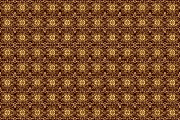 Kahverengi Arka Planda Altın Tekrarlayan Elementlerle Modern Geometrik Kusursuz Desen — Stok fotoğraf