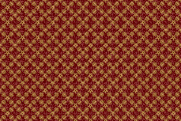 Raster greed and vignette for design. Ornate decor for invitations, greeting cards, thank you message. Golden floral seamless pattern. Elements in Victorian style on a red backdrop.