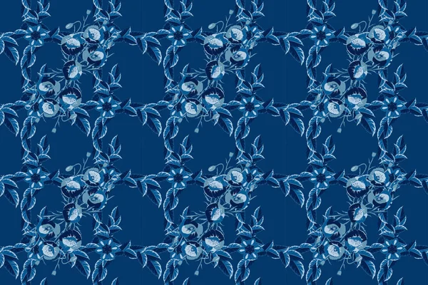 Επαναλαμβανόμενο Μοτίβο Λουλουδιών Από Ραπανάκια Μοντέρνο Ετερόκλητο Σχέδιο Λουλουδιών Μπλε — Φωτογραφία Αρχείου