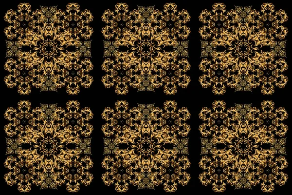 Raster gold star pattern, star decorations, golden grid on a black background. Luxury gold seamless pattern with stars.