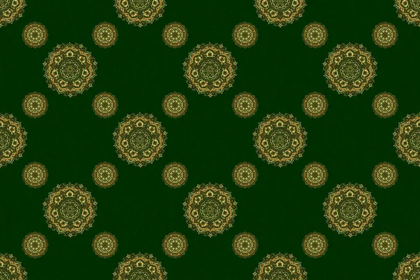 Naadloze Rasterafbeelding Van Elementen Gouden Kleur Groene Achtergrond Voor Behang — Stockfoto