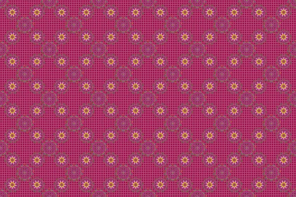 Oriental ornament seamless pattern. Islamic mulicolored design. Purple, green and red vintage textile print. Motley tiles with floral motif.