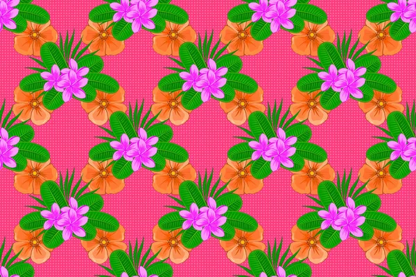 Naadloze Ornament Print Een Roze Achtergrond Raster Indiase Bloemen Plumeria — Stockfoto