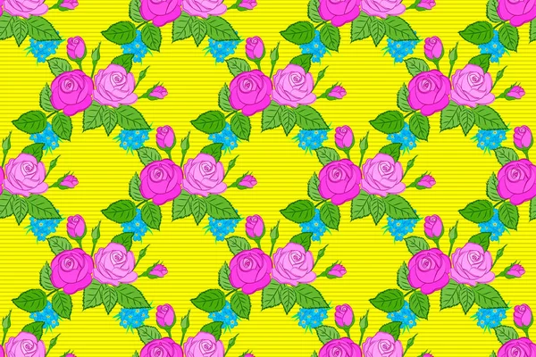 Rastrová Ilustrace Bezešvé Květinové Vzory Stylizovanými Růžovými Květy Zelenými Listy — Stock fotografie