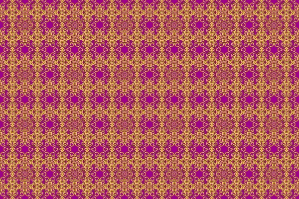 インテリアのための装飾 紫色の背景に手作りのラスター黄金の要素 ヴィンテージシームレスフラワーパターン — ストック写真