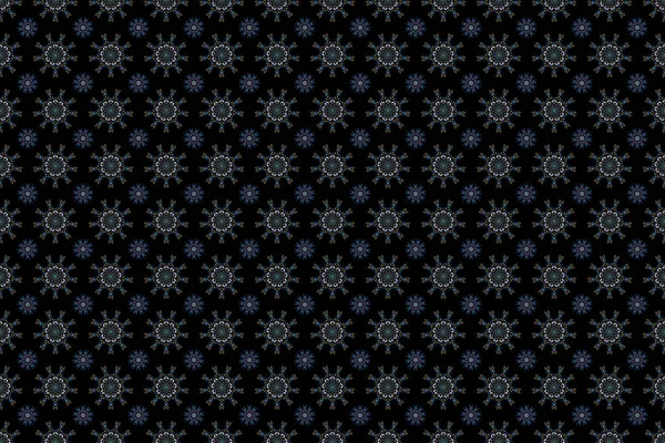 Raster seamless pattern for holiday Thanksgiving day, a simple hand-drawn winter design on black background in yellow and blue colors.