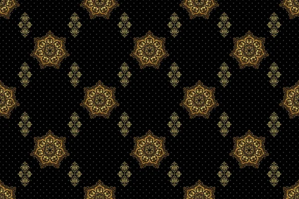 伊斯兰卡背景 东方黄金黑色背景 用于设计的栅格无缝元件 东方风格的金格 — 图库照片
