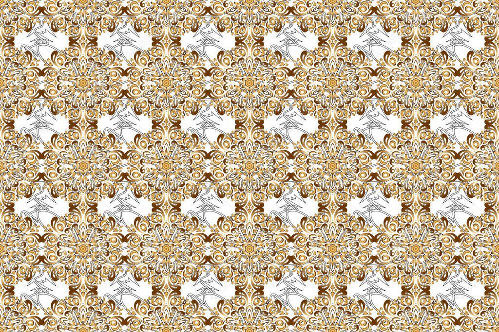 Raster gold star pattern, star decorations, golden grid on a background. Luxury gold seamless pattern with stars.