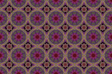 Kırmızı, pembe ve yeşil soyut çiçek süsü, soyut dekoratif elementlerin pürüzsüz deseni..