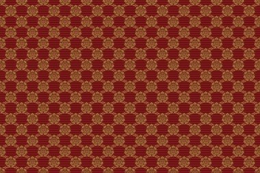 Kırmızı arka planda pürüzsüz bir iz var. Kırmızı ve altın renkli klasik tasarım. Damask zarif duvar kağıdı.