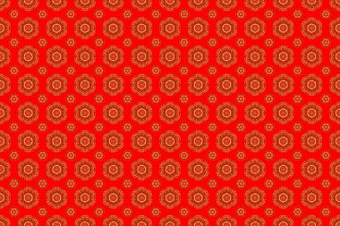 Altın soyut geometrik kusursuz desen. Kırmızı arka planda Raster Gold ızgarası. Art deco tarzı, modaya uygun klasik tasarım öğesi. Altın eğimli elementlerle güzel bir artdeco şablonu.