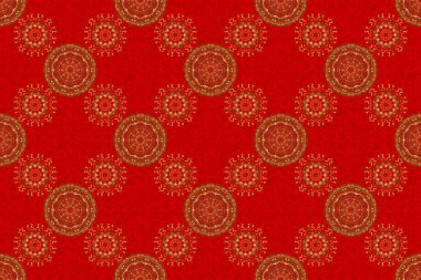 Raster parlak metal yüzey pürüzsüz desen. Kırmızı arkaplanda soyut altın elementler.