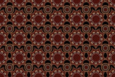 Damask, turuncu, kırmızı ve kahverengi renklerde çiçeksiz arkaplan deseni. Raster illüstrasyonu.