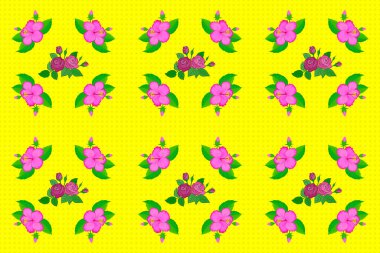 Şirin amber çiçeği deseni. Çizgili arka planda dikişsiz suluboya desen. Sarı arka planda Raster çiçek izi var..