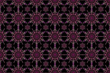 Raster illüstrasyonu. Damask, mor renklerde, kusursuz çiçek deseni..