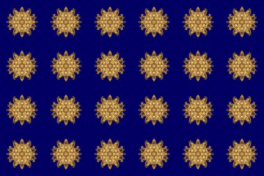 Arap Vintage dekoratif süsü. Mavi arka planda mandala deseni var. Mandala altın arka planı. Doğu, İslam.