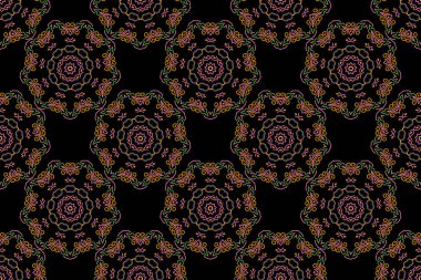 Antik ortaçağ barok soyut kar taneleri süsü olan duvar kağıdı. Barok tarzında Damask deseni. Barok damaske turuncu, pembe ve sarı pürüzsüz desenli arka plan.