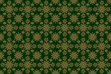 Altın elementli, pürüzsüz bir desen. Yeşil arkaplanda altın ızgara.