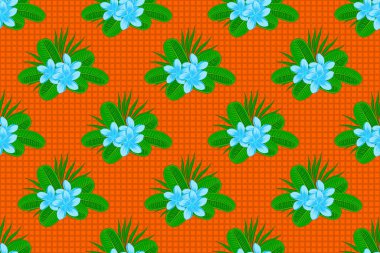 Mavi, turuncu ve yeşil renkli renkler. Kusursuz çiçek süsü. Kraliyet tesisatlarıyla modern tesisat deseni.