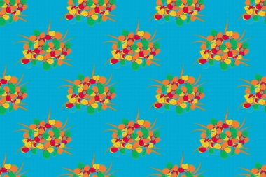 Soyut zarafet, pürüzsüz desen, yeşil, turuncu ve mavi renkli unutma beni çiçekleri..