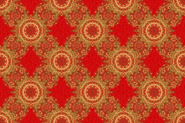 Kusursuz klasik raster altın desenli. Kırmızı arkaplanda geleneksel oryantasyon süsü.