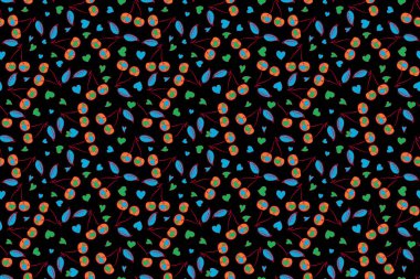 Mavi, yeşil ve kırmızı kiraz. Modaya uygun rastersiz biçimlendirilmiş desen.