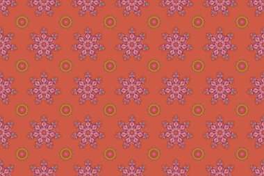 Turuncu arka planda barok tarzında, doğulu süslemeler. Geleneksel klasik çok renkli desen. Raster illüstrasyonu.