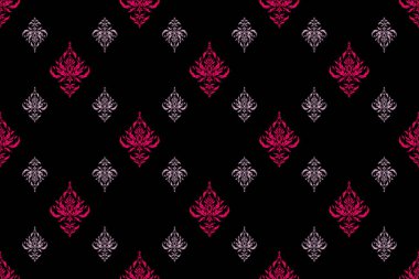 Raster mehndi siyah üzerine kusursuz desen. Geleneksel Hint stili, kına dövmeli, çıkartmalı, yoga tasarımlı, kartlı ve eflatun renkli elementler..